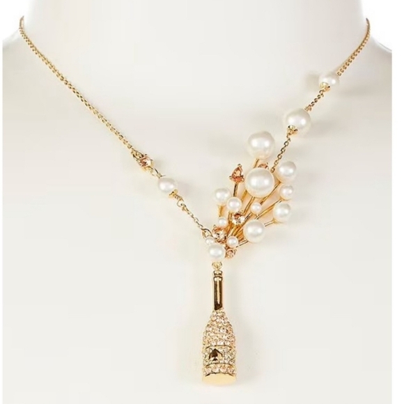 🔹️Kate Spade 🔹️Cheers To That Pendant Crystal  Gold Pearl Statement Necklace - Picture 2 of 6